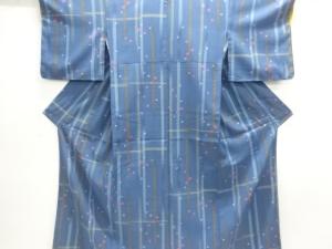 未使用品　変わり格子に花模様小紋着物